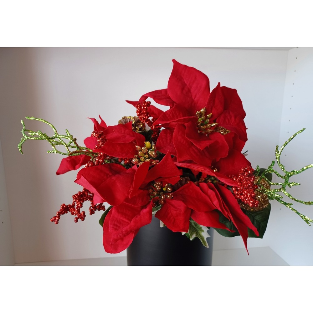 Red Poinsettia Christmas Floral Arrangement‎ Seasonal Holiday Decorations